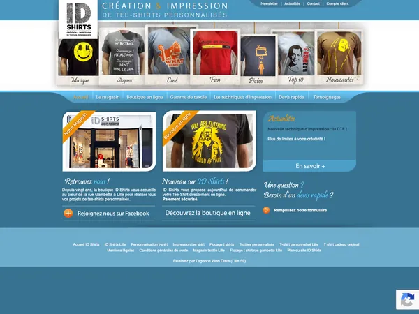 Page d'accueil de ID Shirts