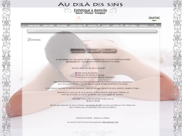 Page d'accueil de Au delà des sens - Esthétique à domicile