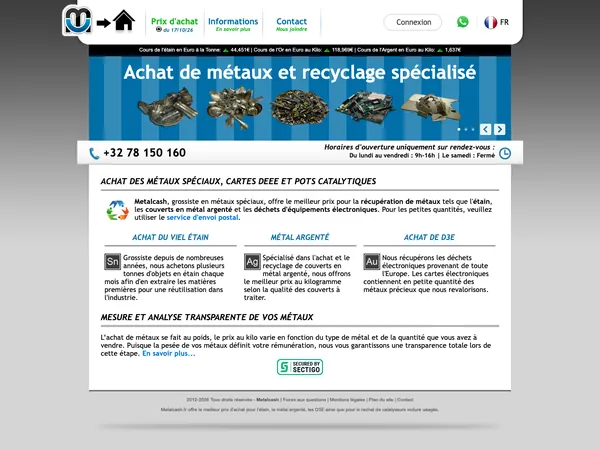 Page d'accueil de Metalcash