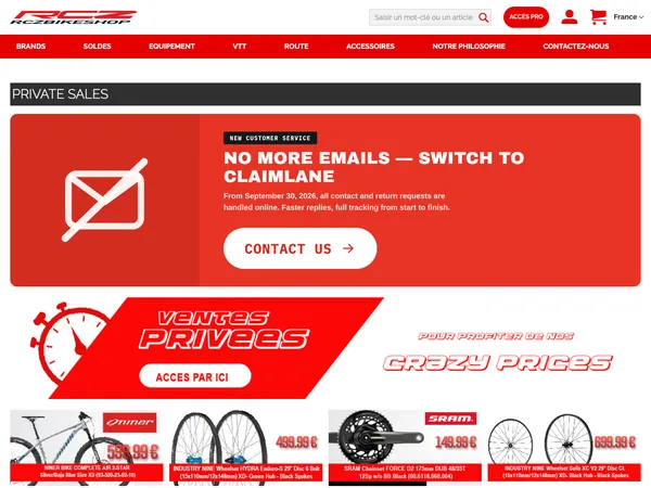 Page d'accueil de RCZ Bikeshop