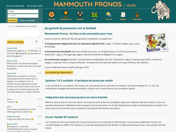 Page d'accueil de Mammouth Pronos