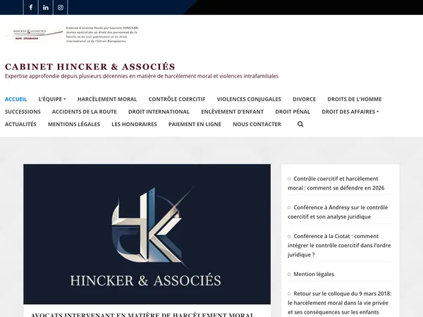 Page d'accueil de Cabinet d'avocats Hincker et Associés