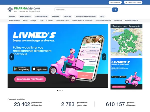 Page d'accueil de Pharmanity