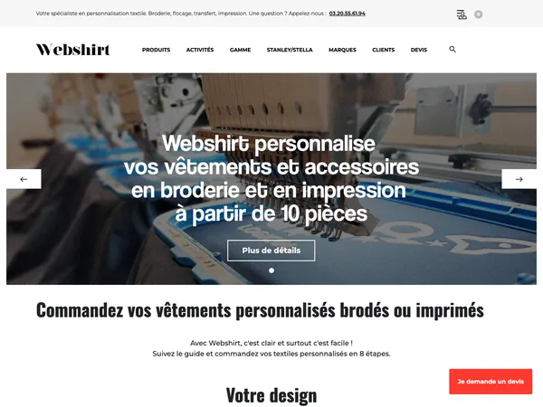 Page d'accueil de Webshirt