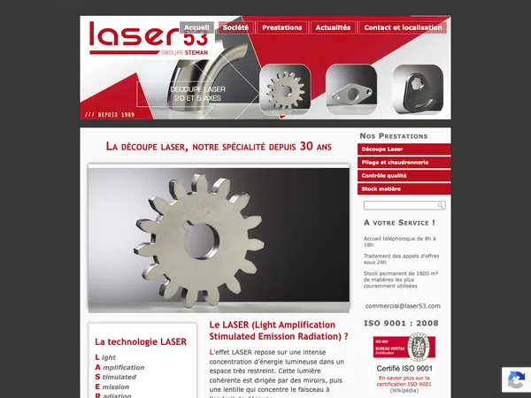 Page d'accueil de Laser 53 SA