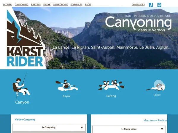 Page d'accueil de Karst Rider Canyoning Verdon