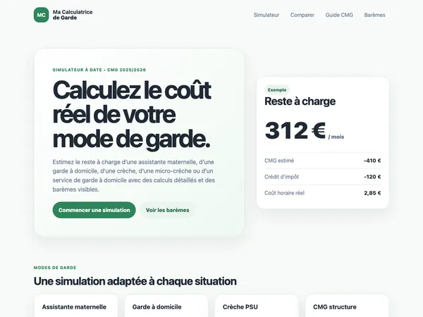 Page d'accueil de Ma Calculatrice de Garde