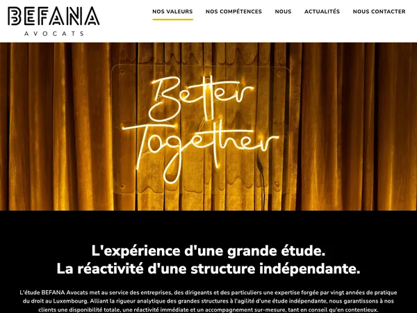 Page d'accueil de Befana Avocats
