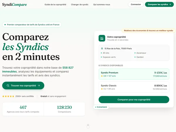 Page d'accueil de Syndicompare.com