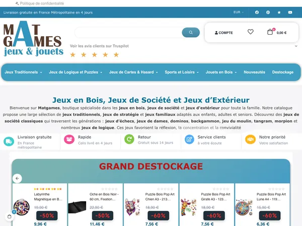 Page d'accueil de Matgames jeux et jouets