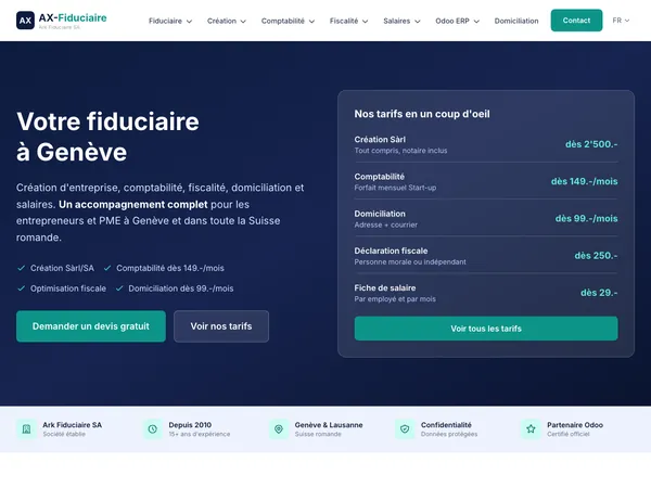 Page d'accueil de AX-Fiduciaire