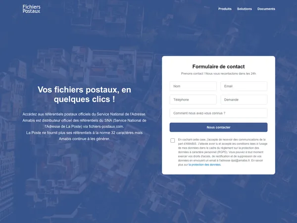 Page d'accueil de Fichiers Postaux
