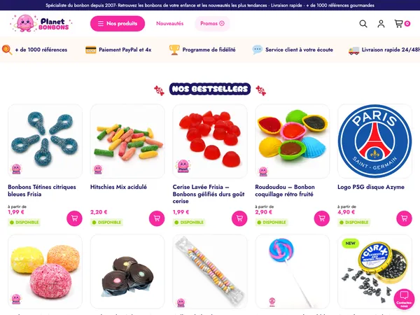 Page d'accueil de Planet Bonbons