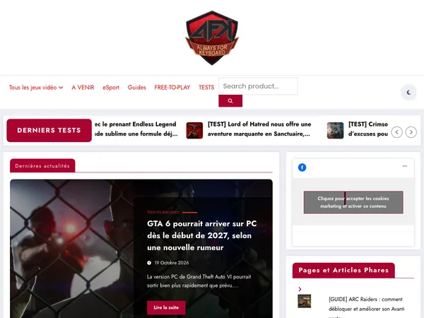 Page d'accueil de Always For Keyboard