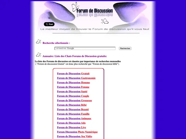 Page d'accueil de Forum de Discussion