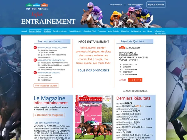 Page d'accueil de Infos Entraînement