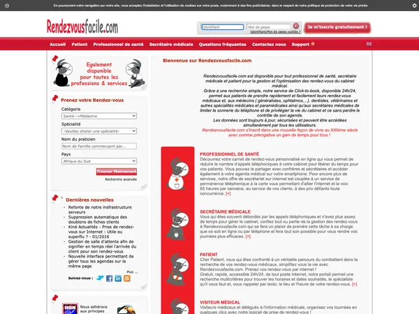 Page d'accueil de Rendez-vous Facile