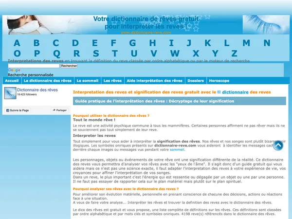 Page d'accueil de Dictionnaire des rêves