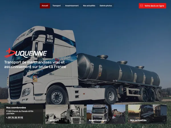 Page d'accueil de duquenne-transports.fr
