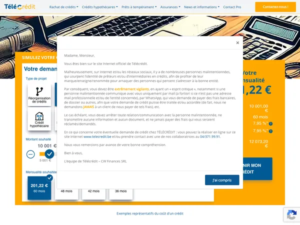 Page d'accueil de Télécrédit