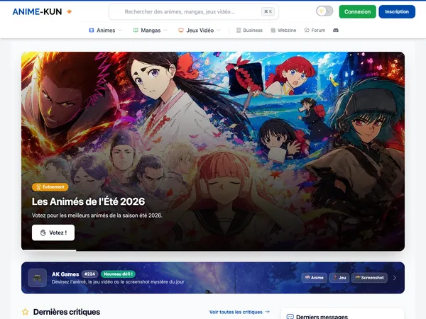 Page d'accueil de Anime-Kun