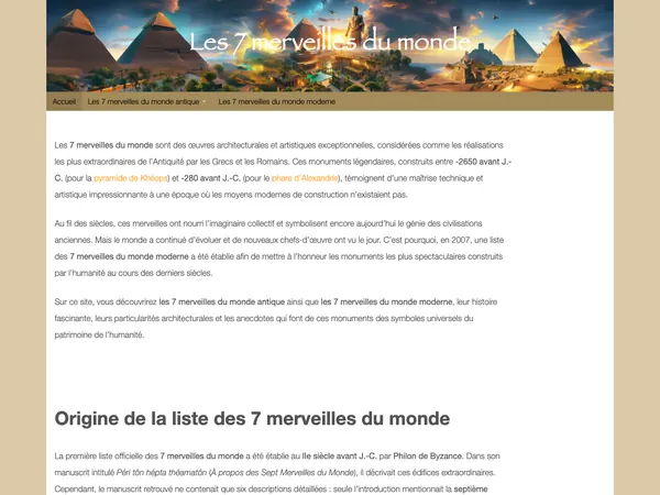 Page d'accueil de Les 7 merveilles du monde
