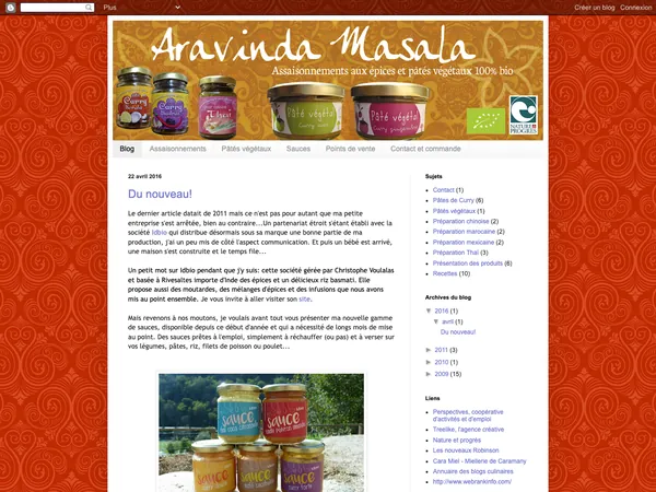 Page d'accueil de Aravinda Masala