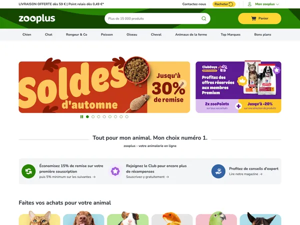 Page d'accueil de zooplus SE