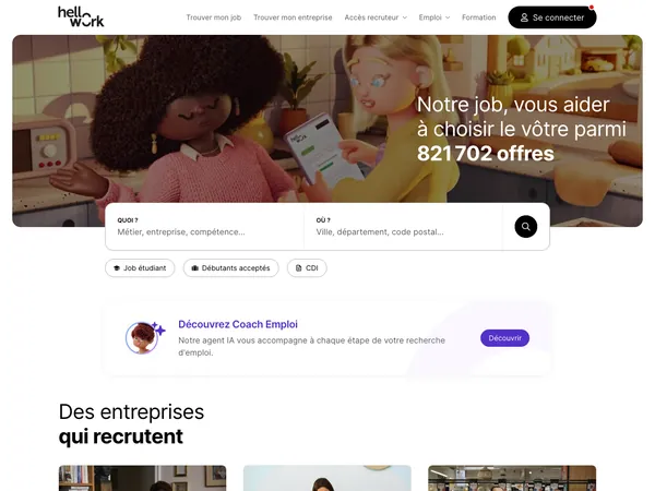 Page d'accueil de Hellowork