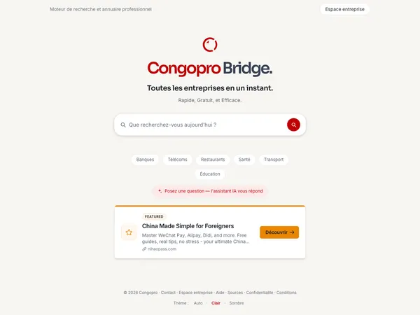 Page d'accueil de Congopro