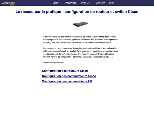 Page d'accueil de Clemanet: switch Cisco et HP