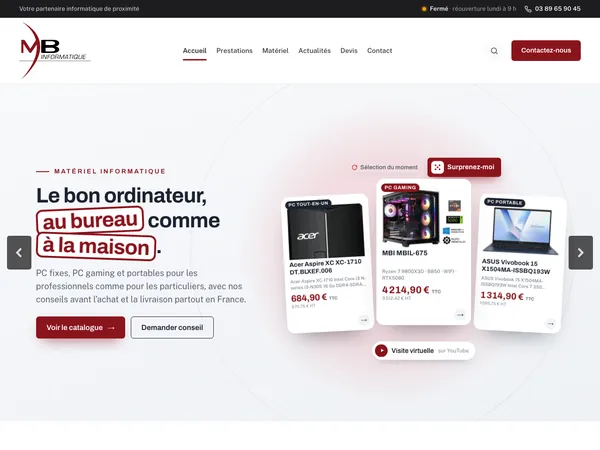 Page d'accueil de MB Informatique
