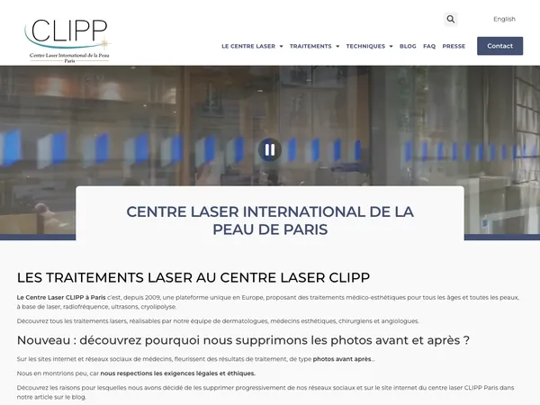 Page d'accueil de Centre laser international de la peau à Paris (CLIPP)