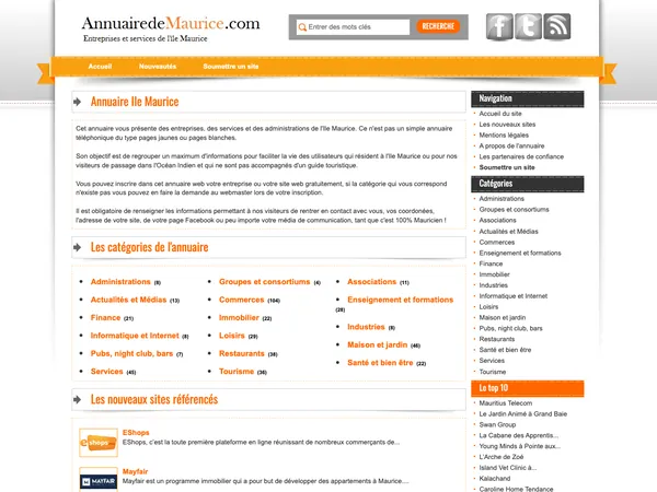Page d'accueil de Annuaire de Maurice