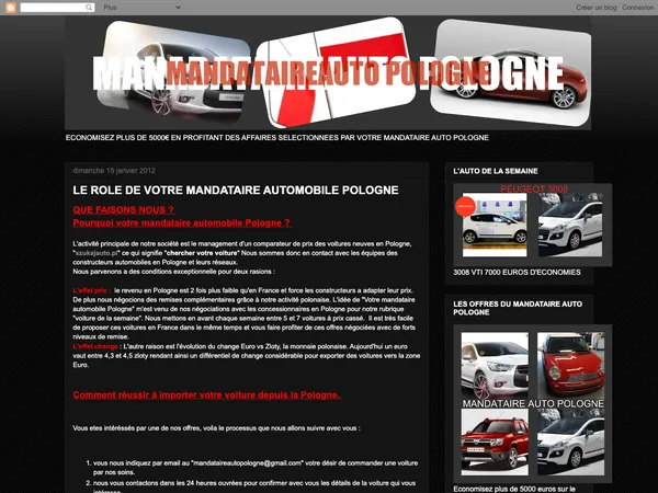 Page d'accueil de Mandataire Auto Pologne