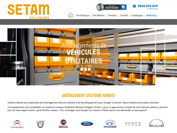 Page d'accueil de Utilitaire Market