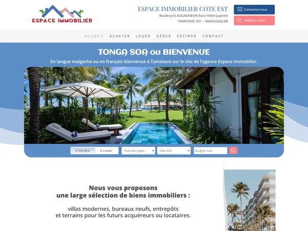 Page d'accueil de Espace Immobilier Côte Est