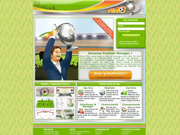 Page d'accueil de Football Manager online