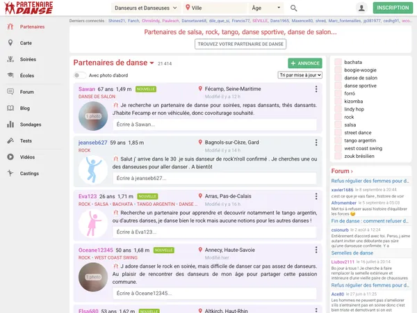 Page d'accueil de Partenaire Danse