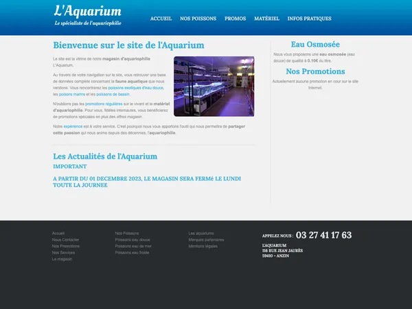Page d'accueil de L'Aquarium d'Anzin