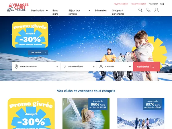 Page d'accueil de Villages Clubs du Soleil