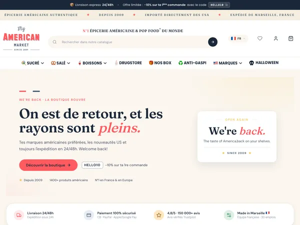 Page d'accueil de My American Market
